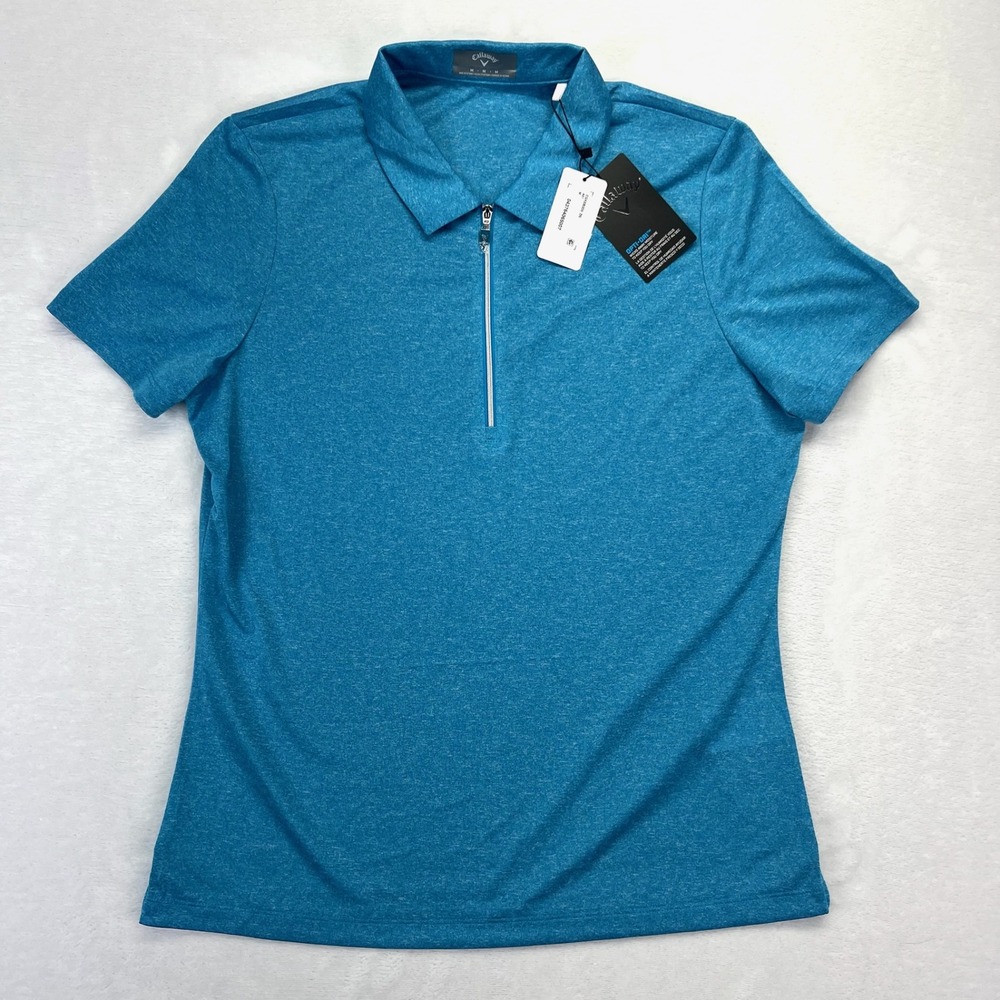 NEW Callaway Polo Shirt Womens Medium Blue Golfcore Athletic Opti-Dri 1/4 Zip